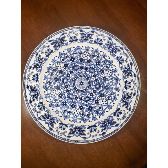 VTG BOOTHS ENGLAND ROYAL SEMI PORCELAIN INDIAN ORNAMENT PLATE 10” BLUE FLORAL - Picture 3 of 4
